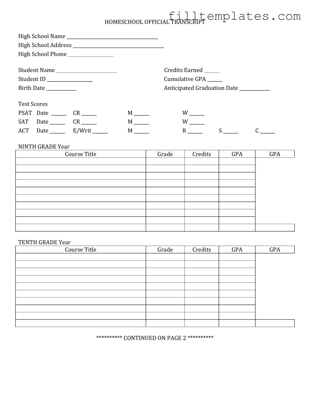 Download High School Transcript Template