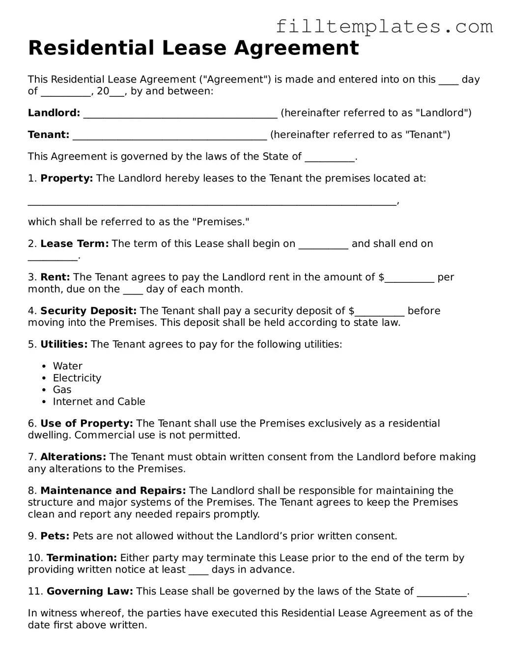 Free Residential Lease Agreement Template