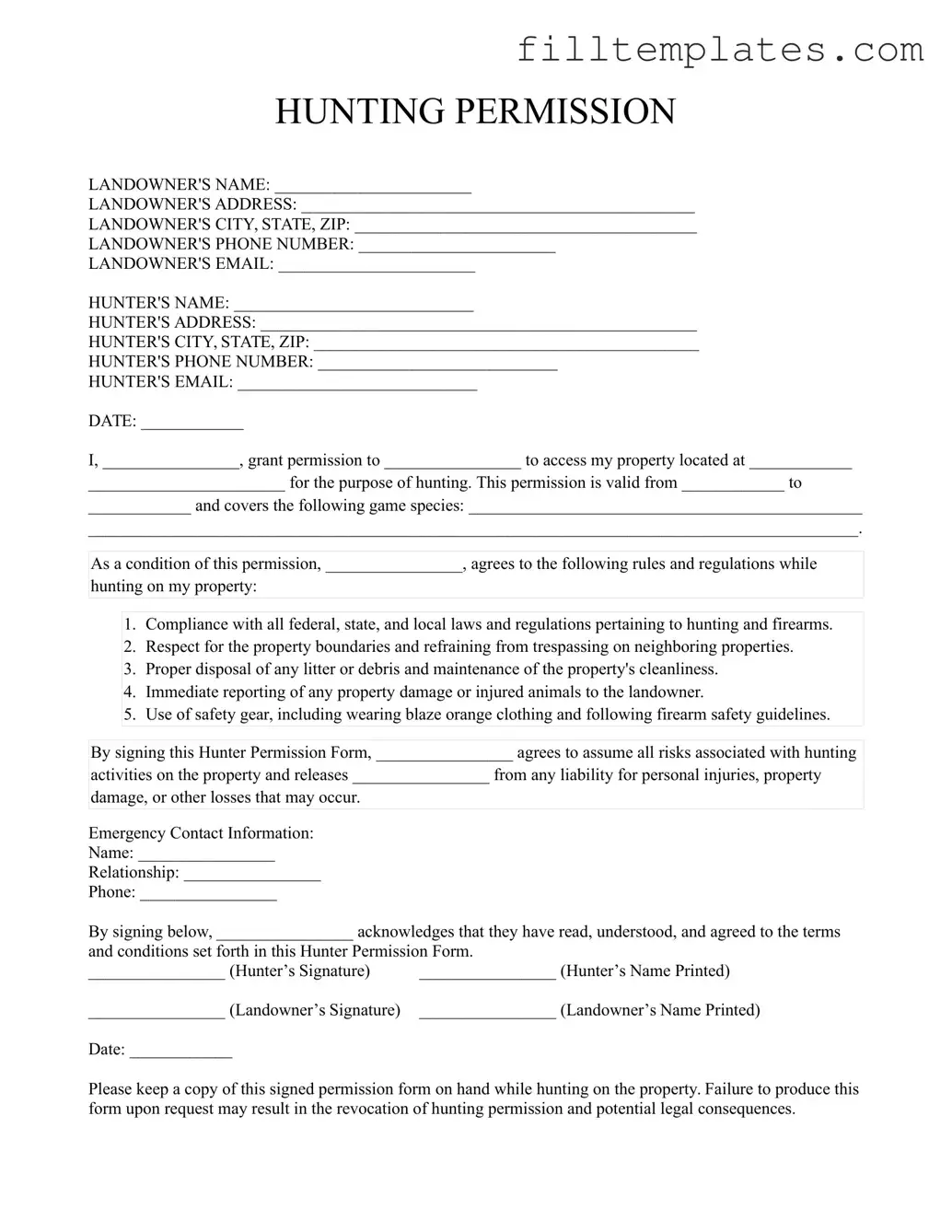 Download Hunter Permission Template