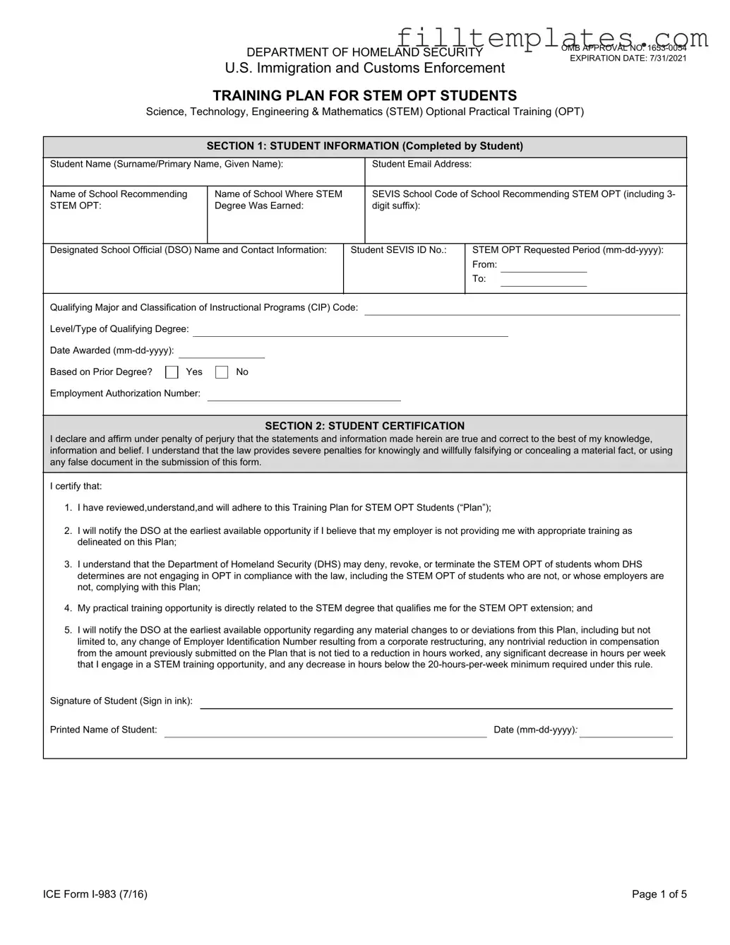 Download ICE I-983 Template