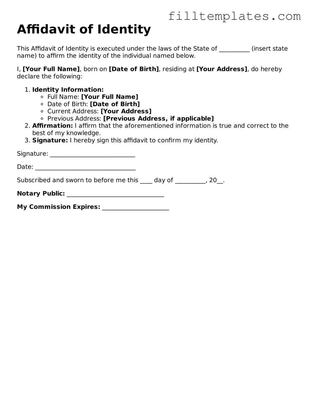 Free Affidavit of Identity Template