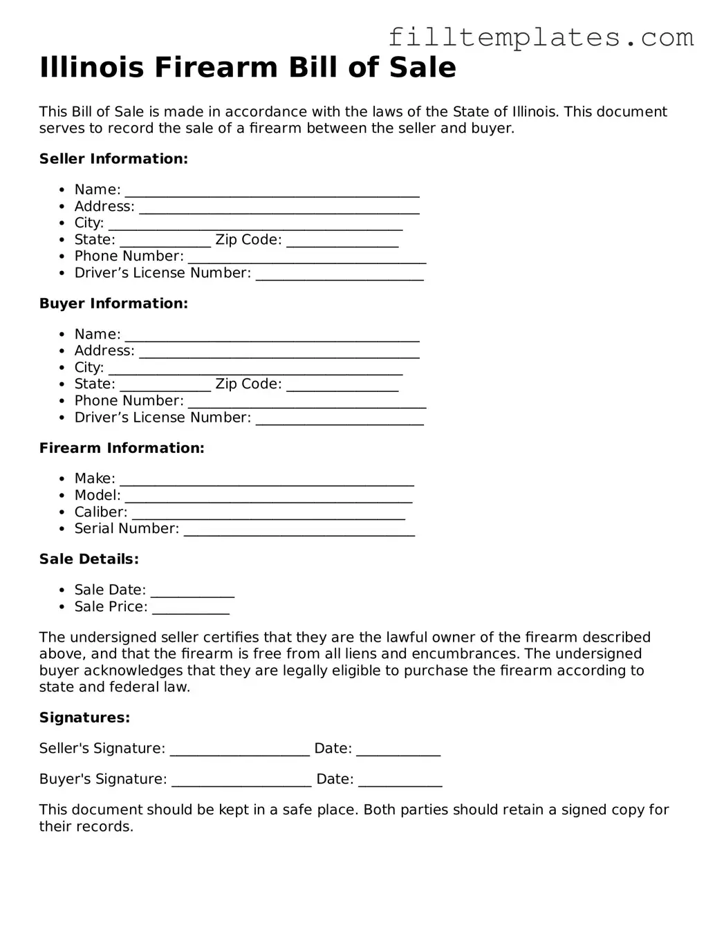 Official Firearm Bill of Sale Template for the State of Illinois