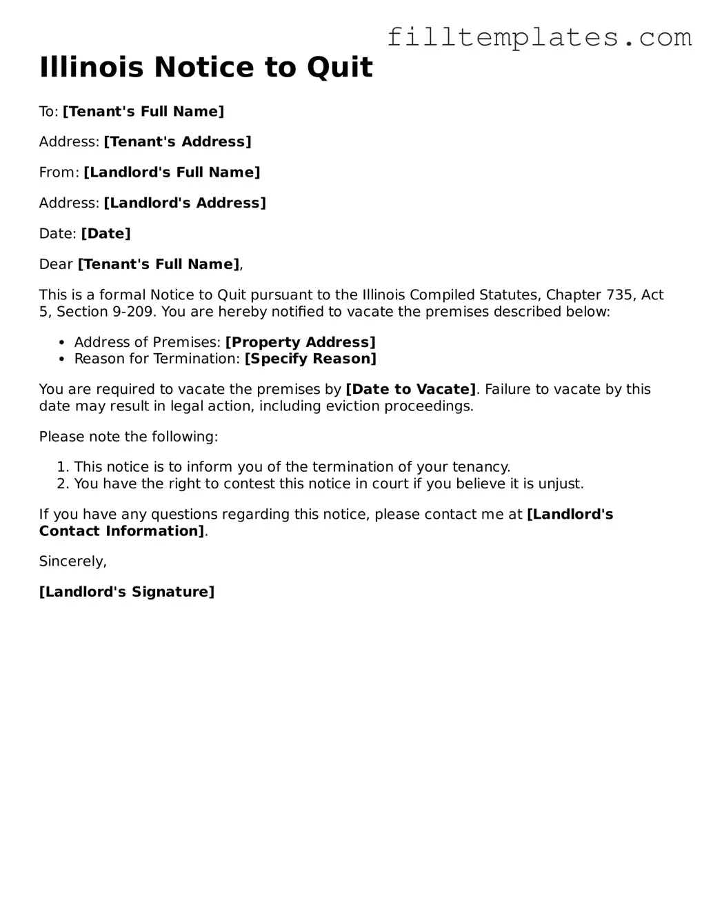 Official Notice to Quit Template for the State of Illinois