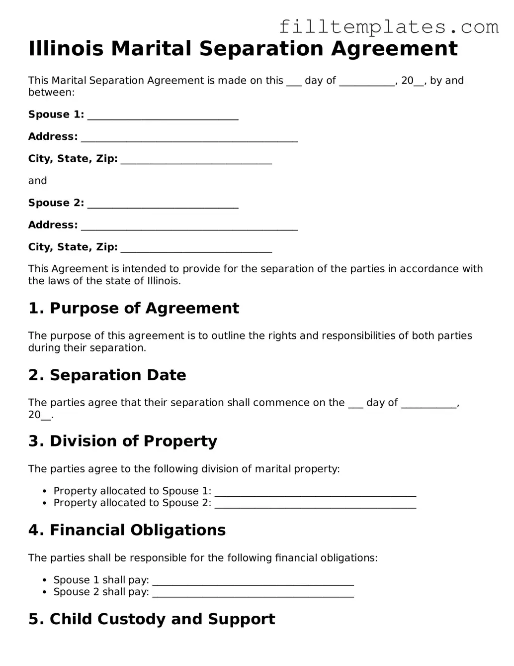 Official Marital Separation Agreement Template for the State of Illinois