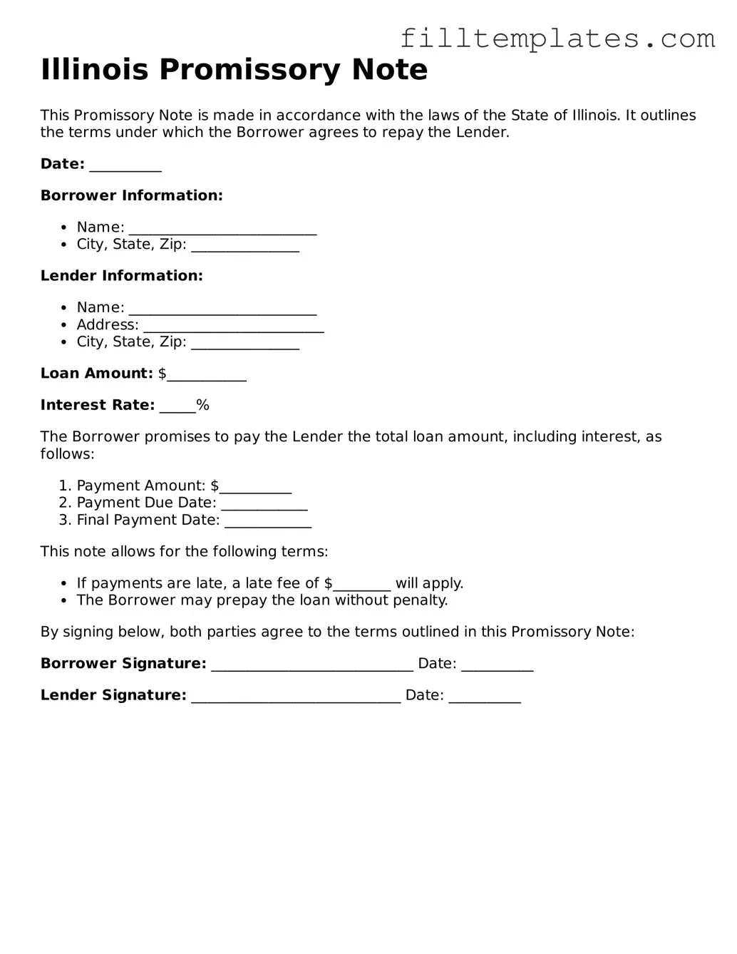 Official Promissory Note Template for the State of Illinois
