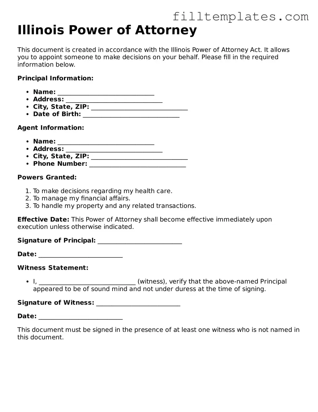 Official Power of Attorney Template for the State of Illinois