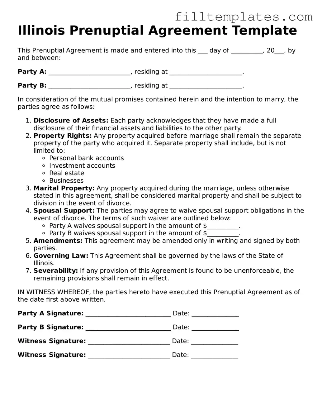 Official Prenuptial Agreement Template for the State of Illinois