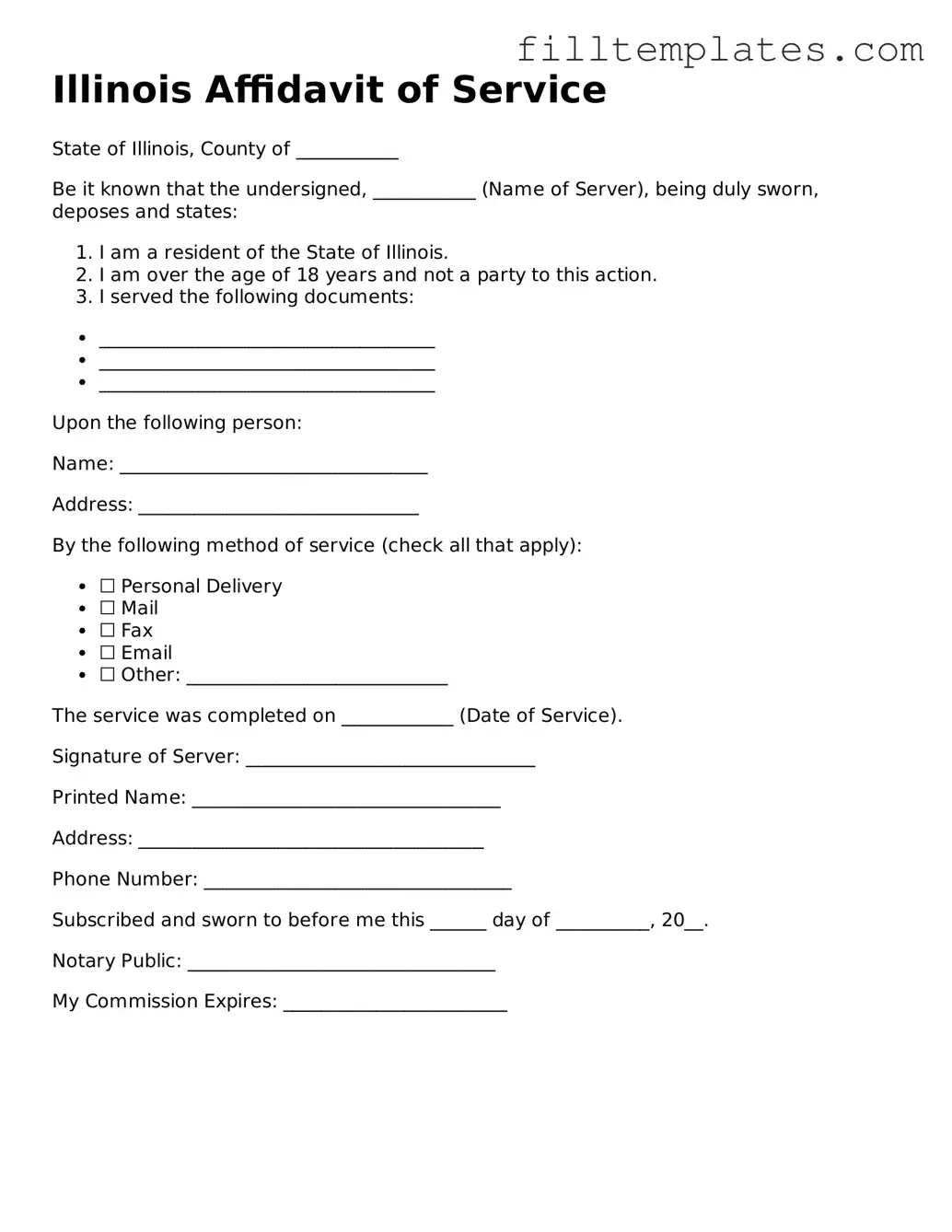 Official Affidavit of Service Template for the State of Illinois