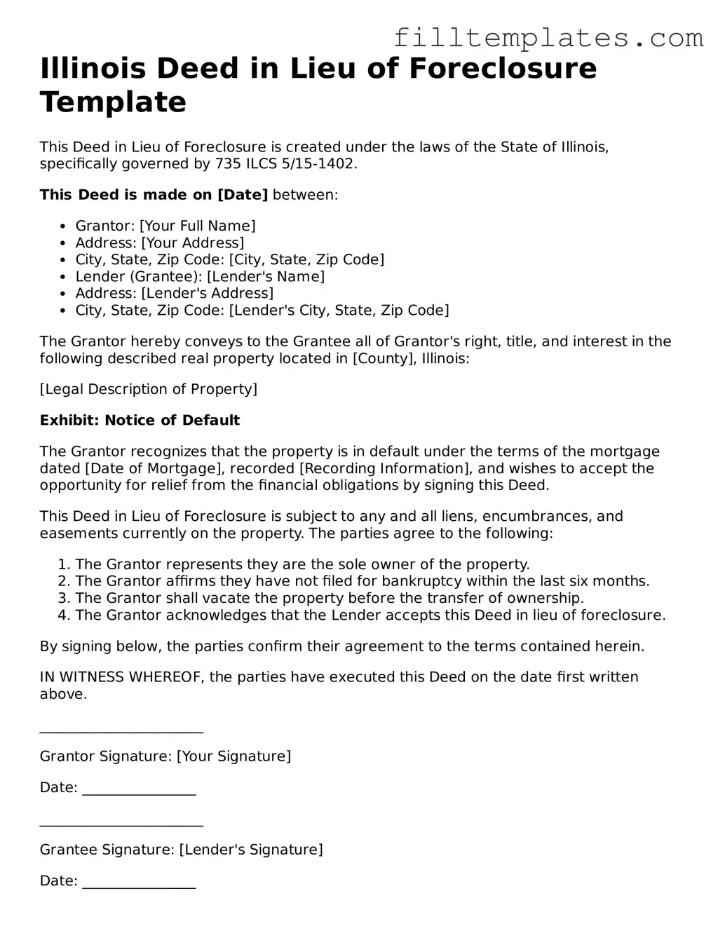 Official Deed in Lieu of Foreclosure Template for the State of Illinois