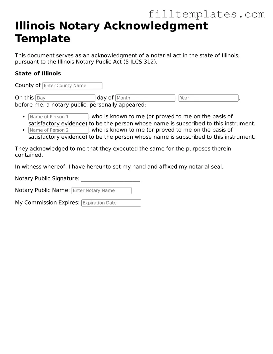 Official Notary Acknowledgement Template for the State of Illinois