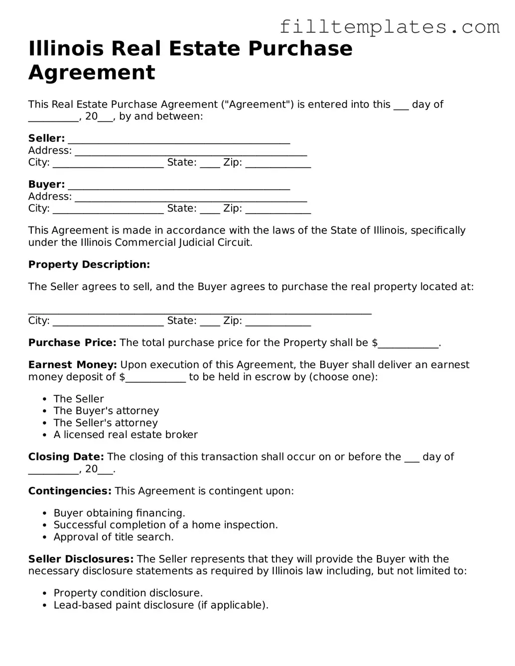 Official Real Estate Purchase Agreement Template for the State of Illinois