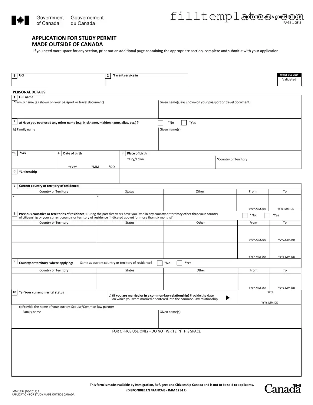 Download Imm 1294 Template