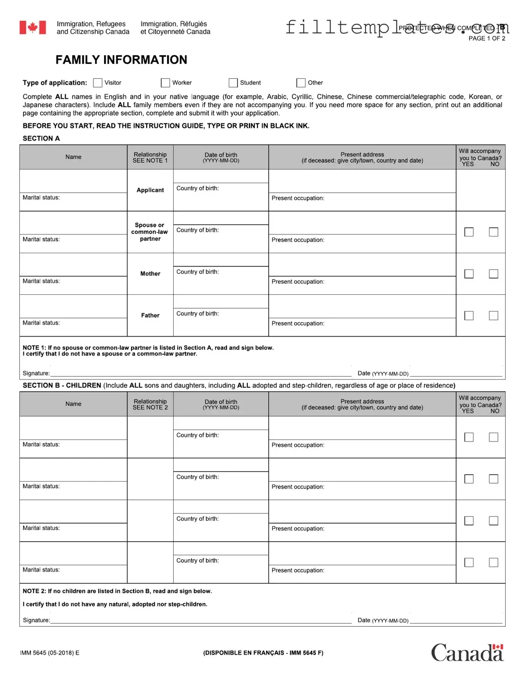 Download Imm 5645 Template