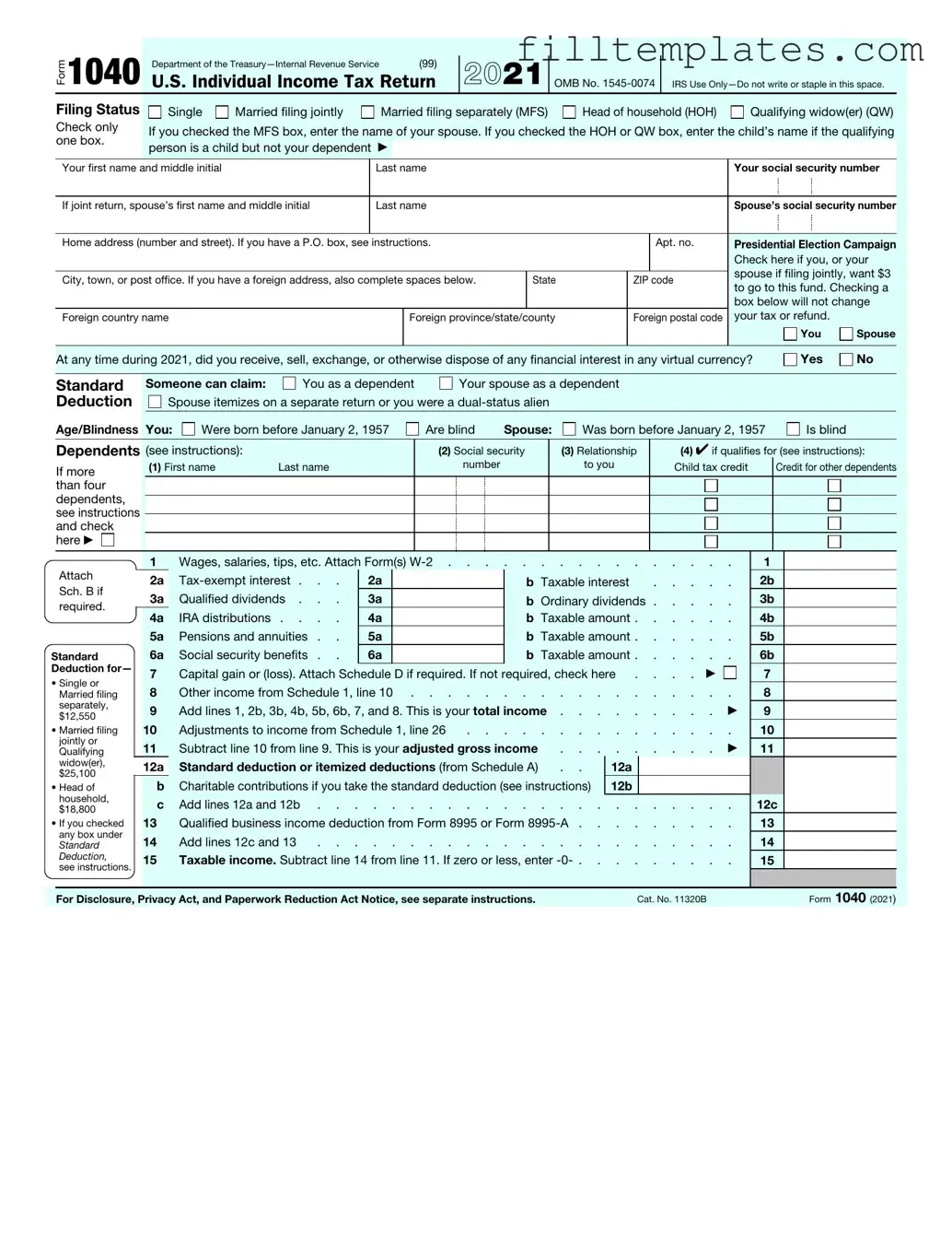 Download IRS 1040 Template