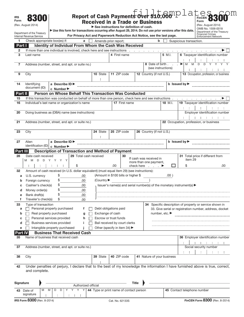 Download IRS 8300 Template