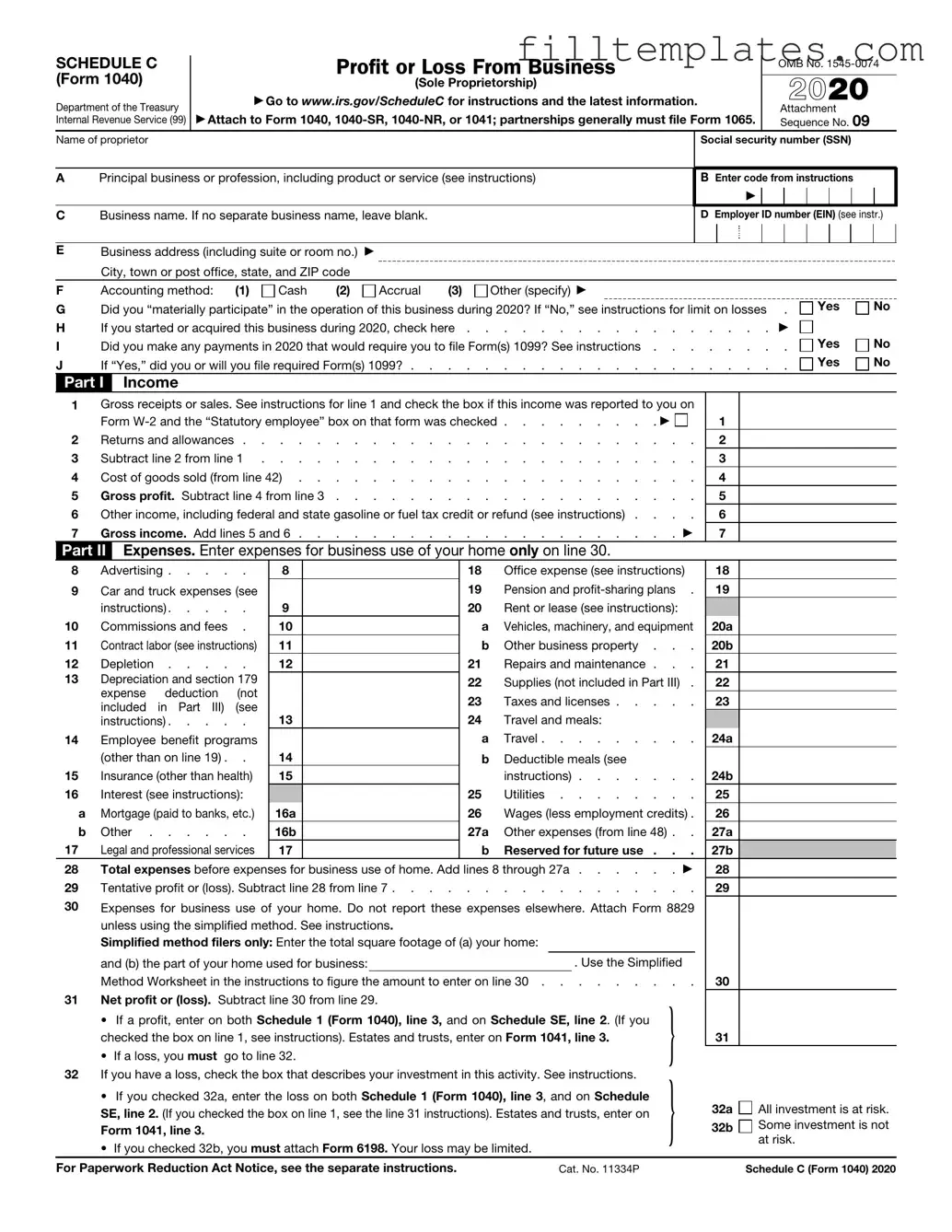 Download IRS Schedule C 1040 Template