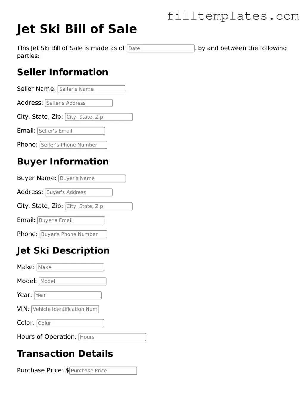 Free Jet Ski Bill of Sale Template