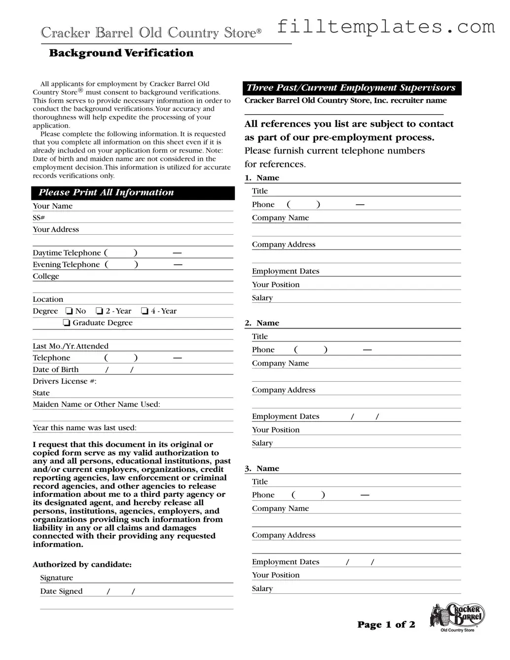 Download Cracker Barrel Background Check Template