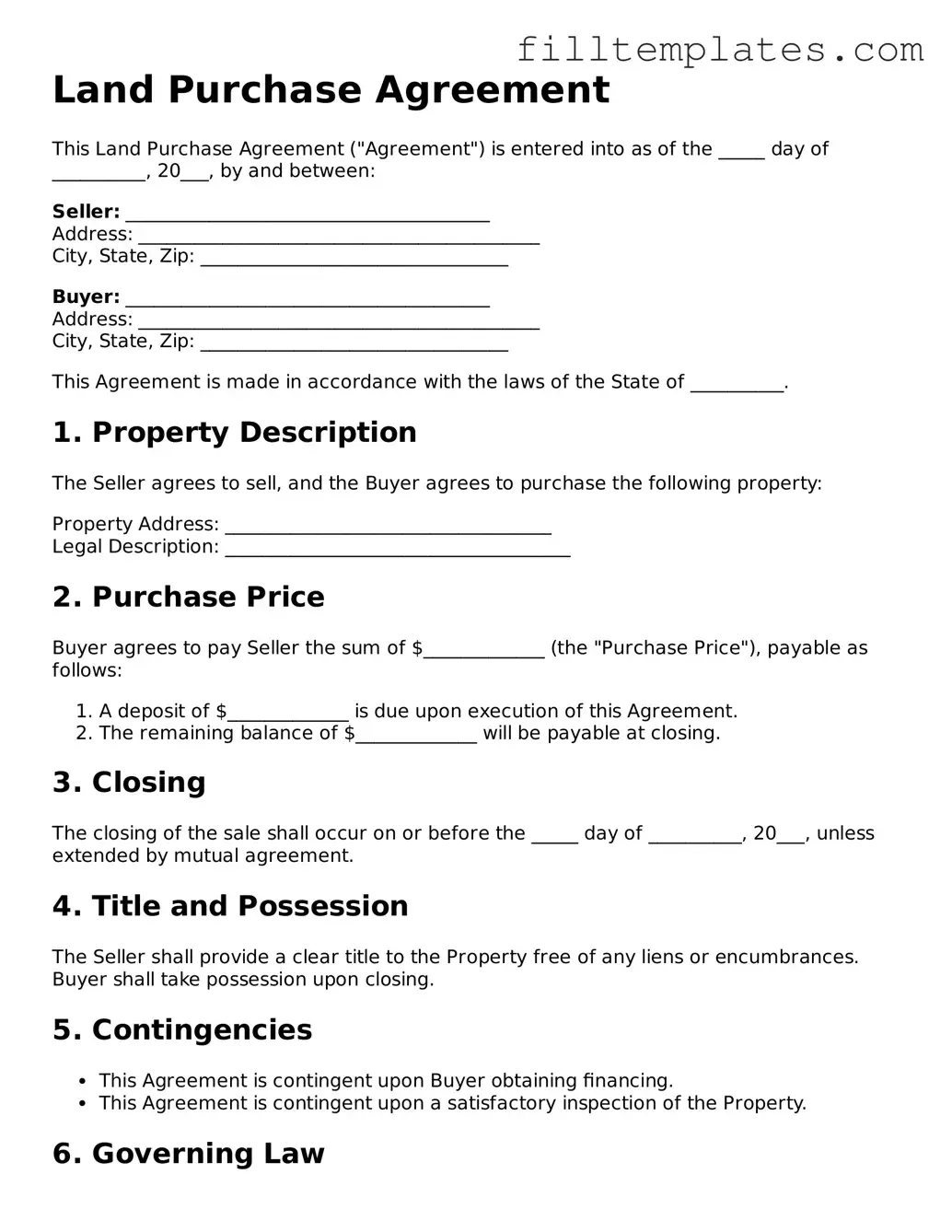 Free Land Purchase Agreement Template