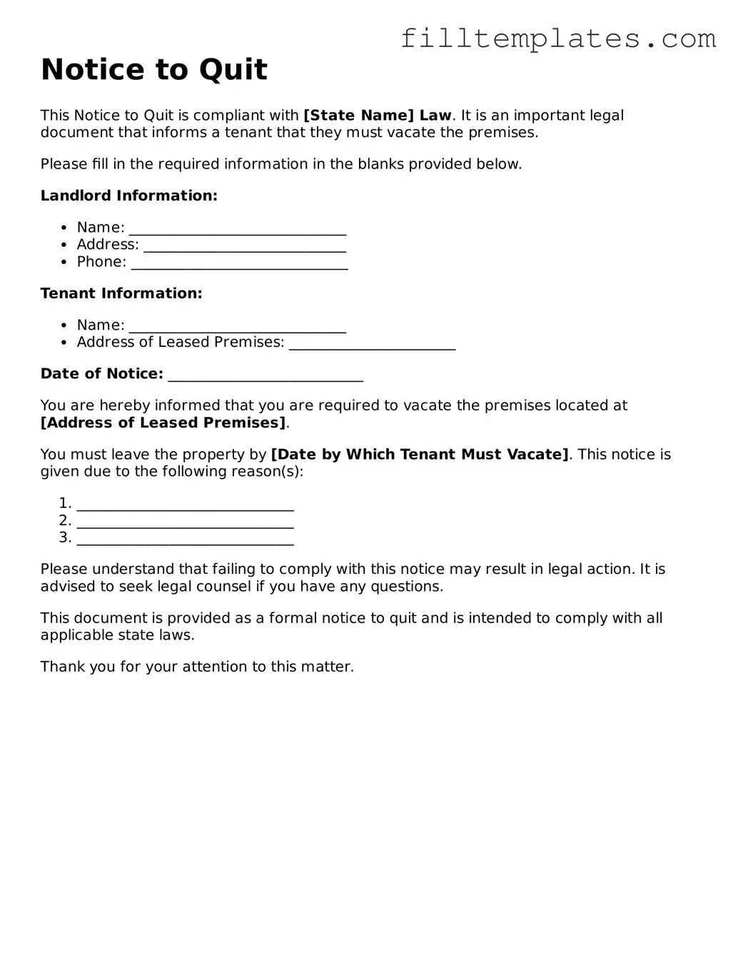 Free Notice to Quit Template