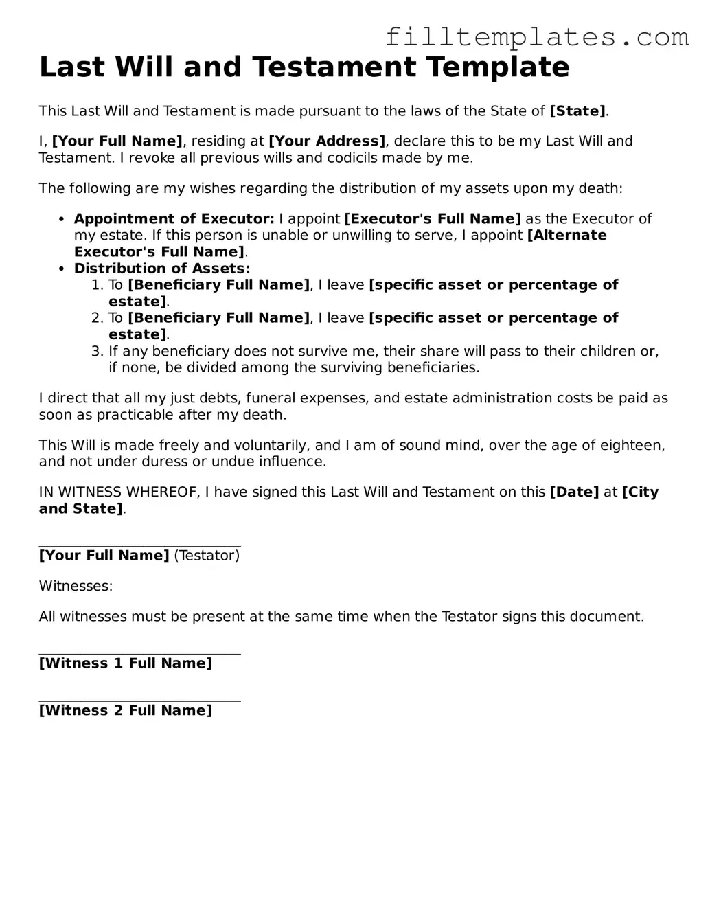Free Last Will and Testament Template