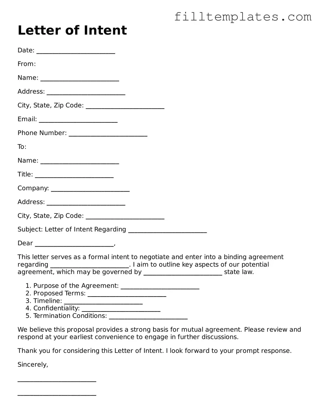 Free Letter of Intent Template