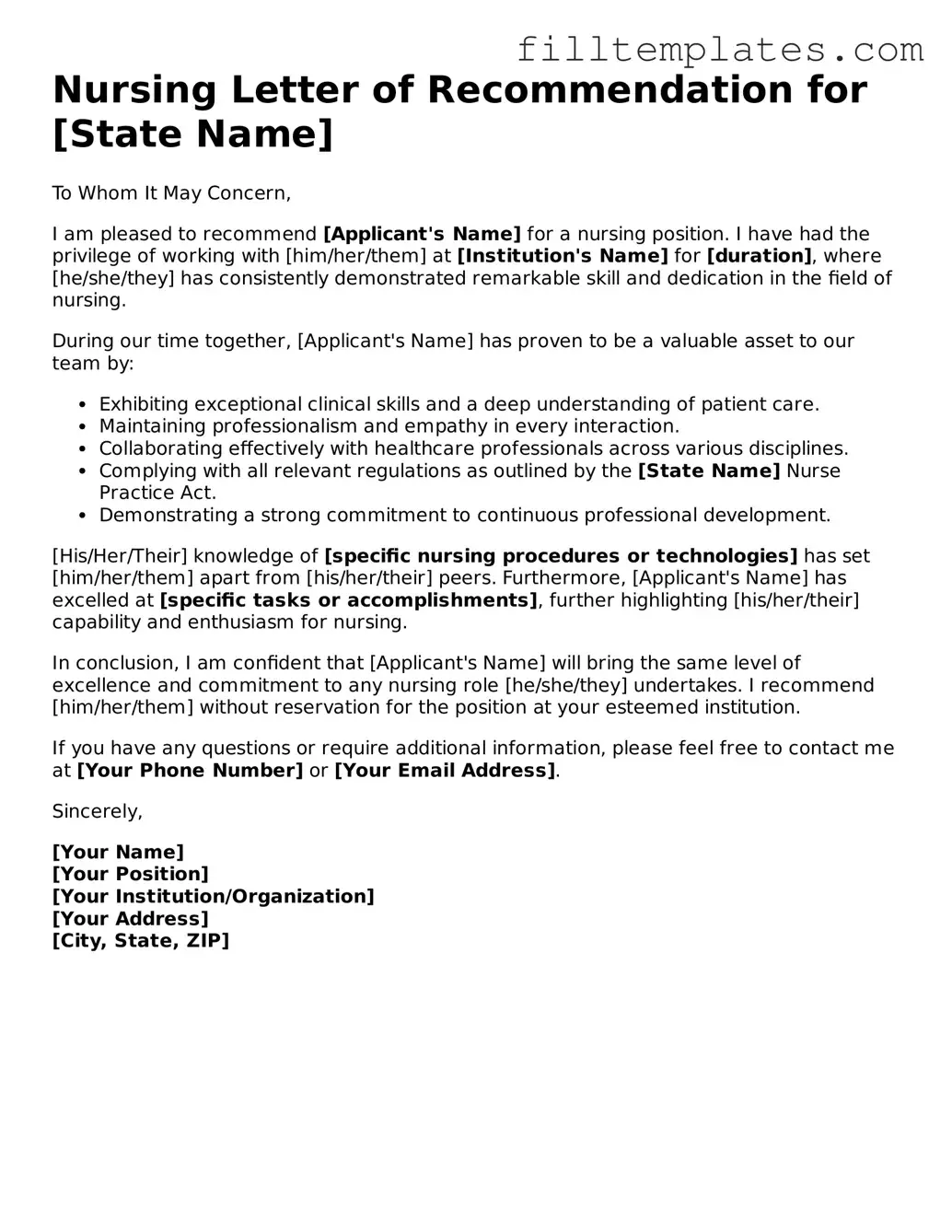 Free Nursing Letter of Recommendation Template