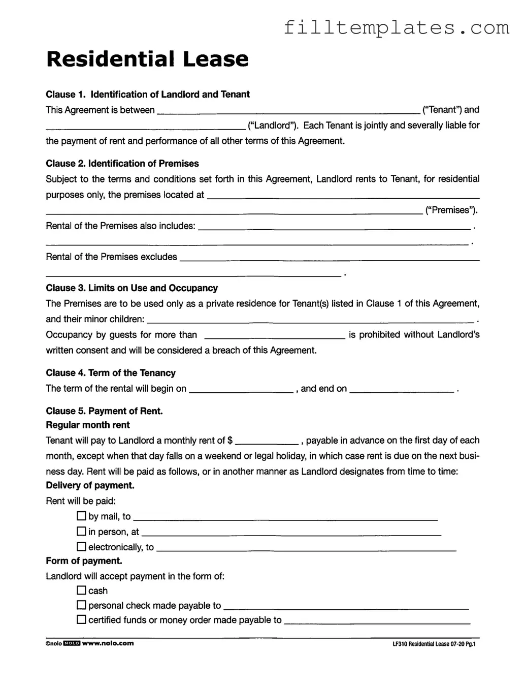 Download Lf310 Residential Lease Template