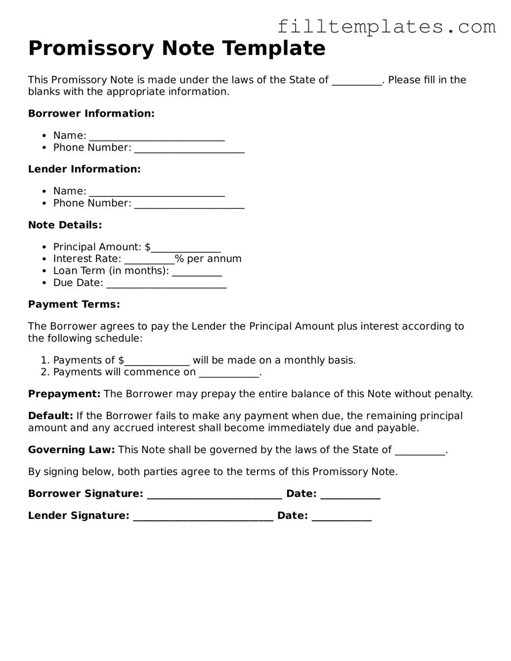 Free Promissory Note Template
