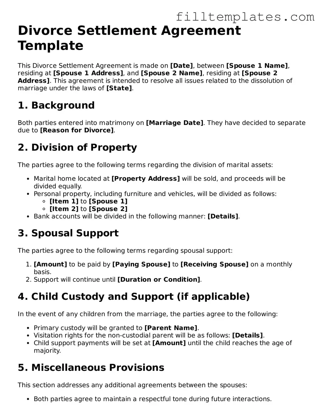Free Divorce Settlement Agreement Template