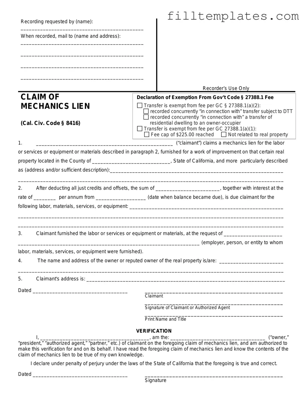 Download Mechanics Lien California Template