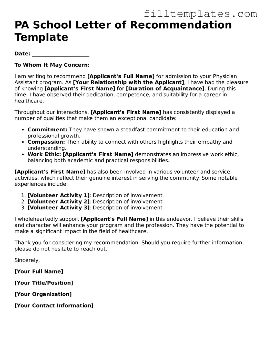 Free PA School Letter of Recommendation Template