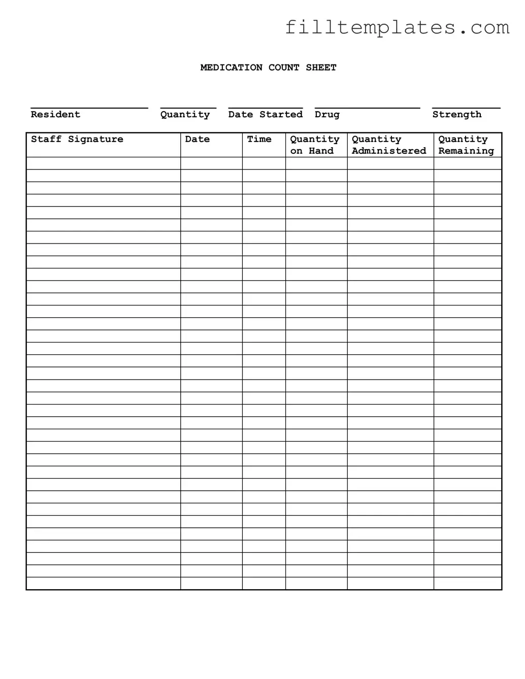 Download Medication Count Sheet Template