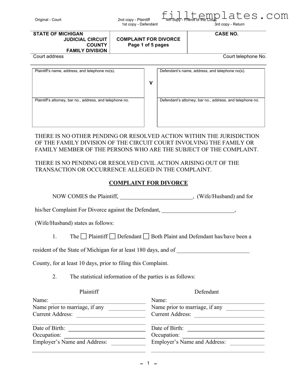Download Michigan Complaint Divorce Template