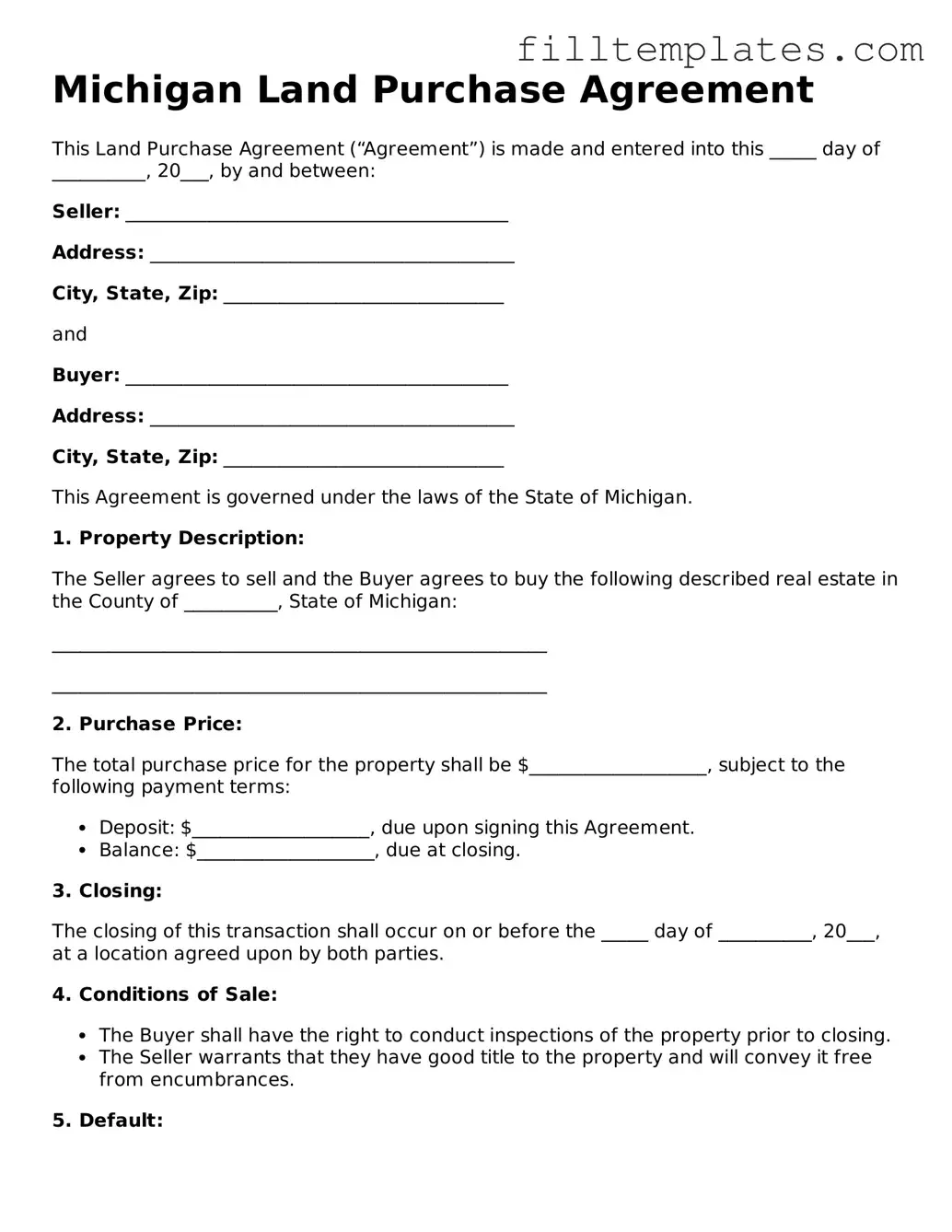 Official Land Purchase Agreement Template for the State of Michigan