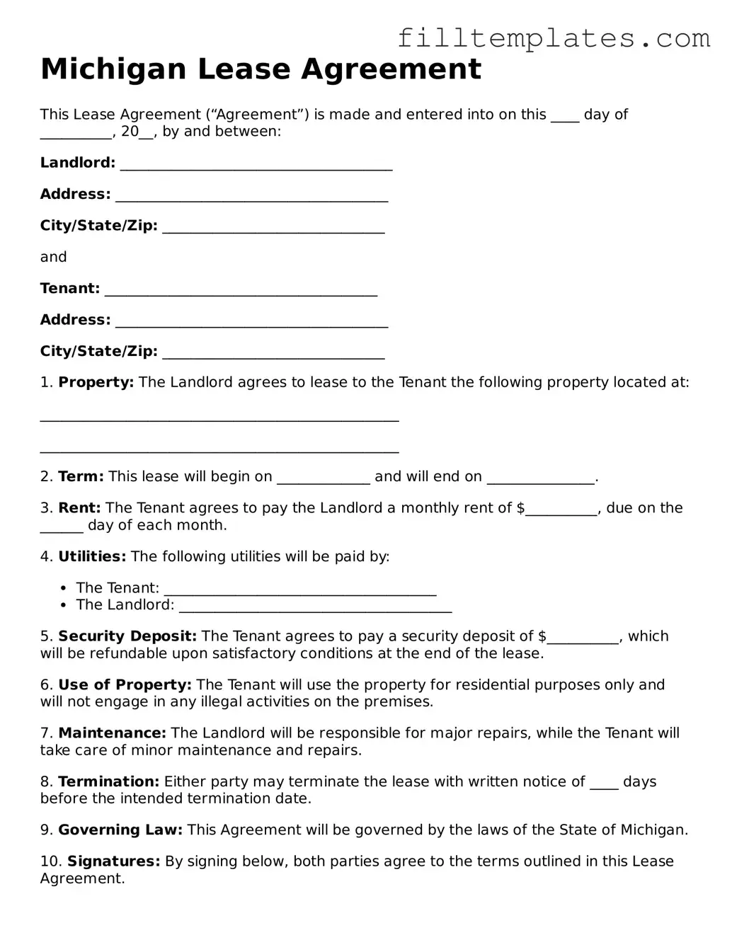Official Lease Agreement Template for the State of Michigan