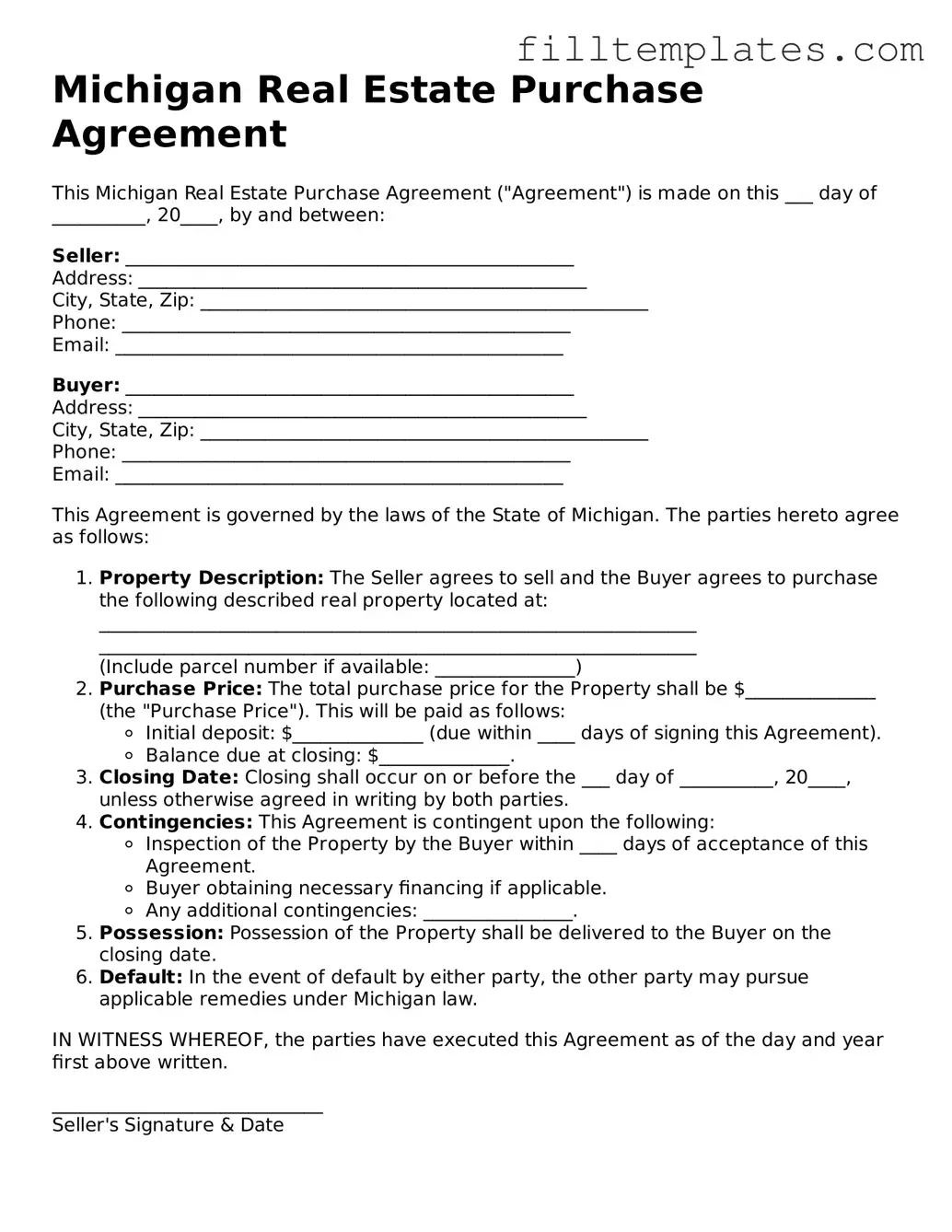 Official Real Estate Purchase Agreement Template for the State of Michigan