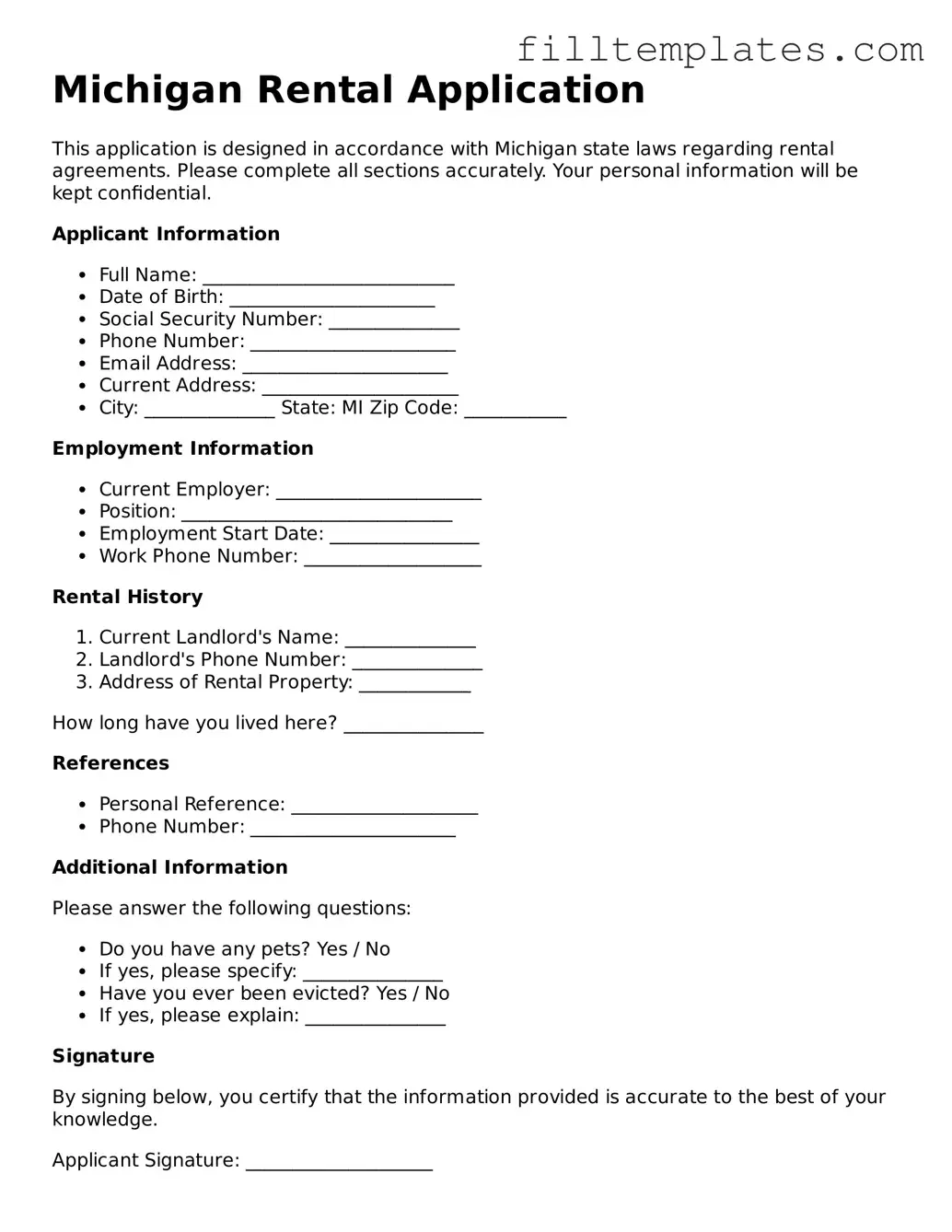 Official Rental Application Template for the State of Michigan