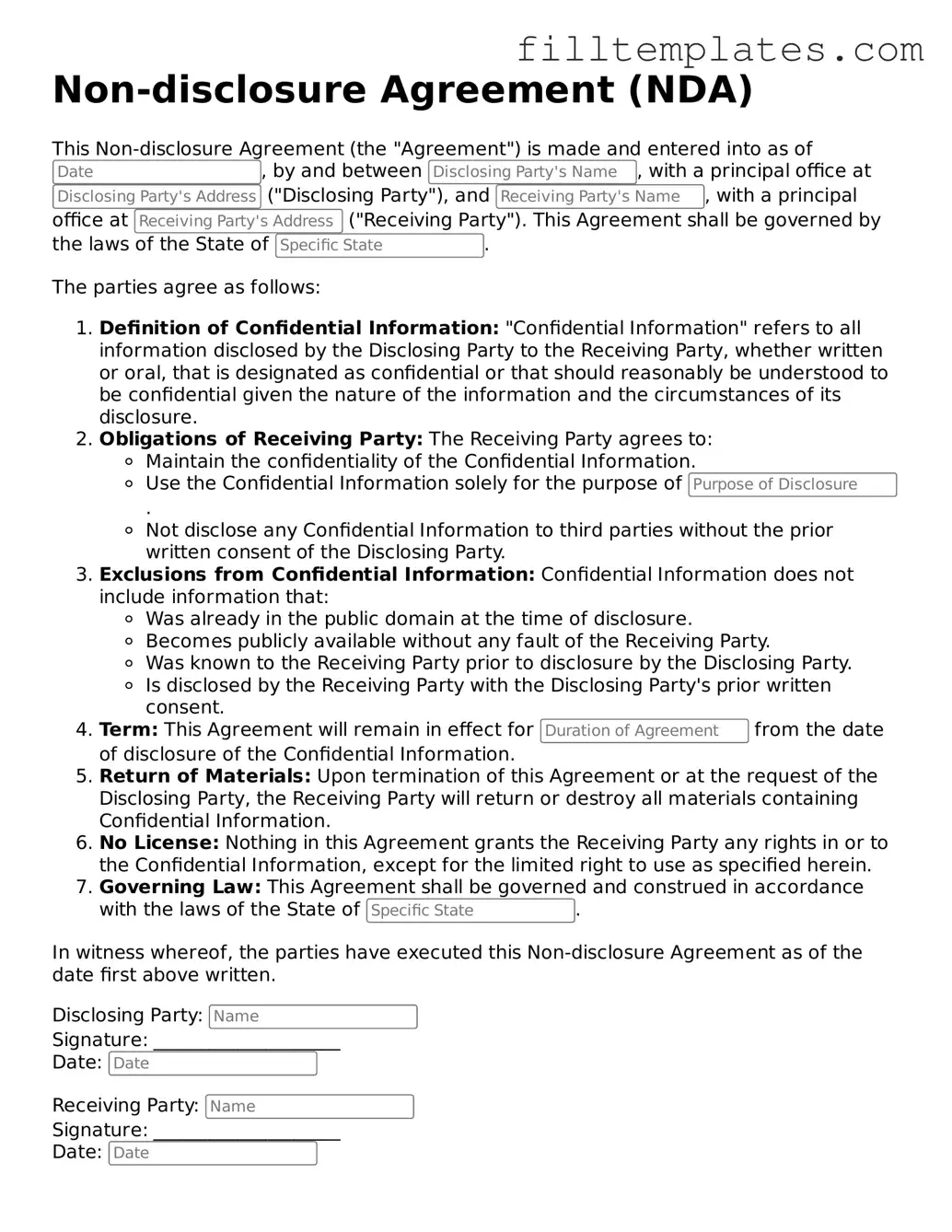 Free Non-disclosure Agreement Template