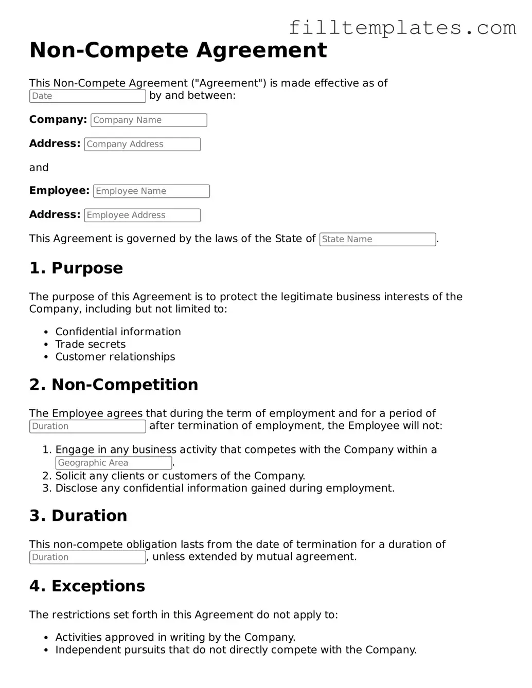 Free Non-compete Agreement Template
