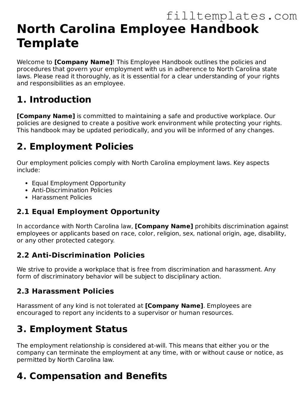 Official Employee Handbook Template for the State of North Carolina