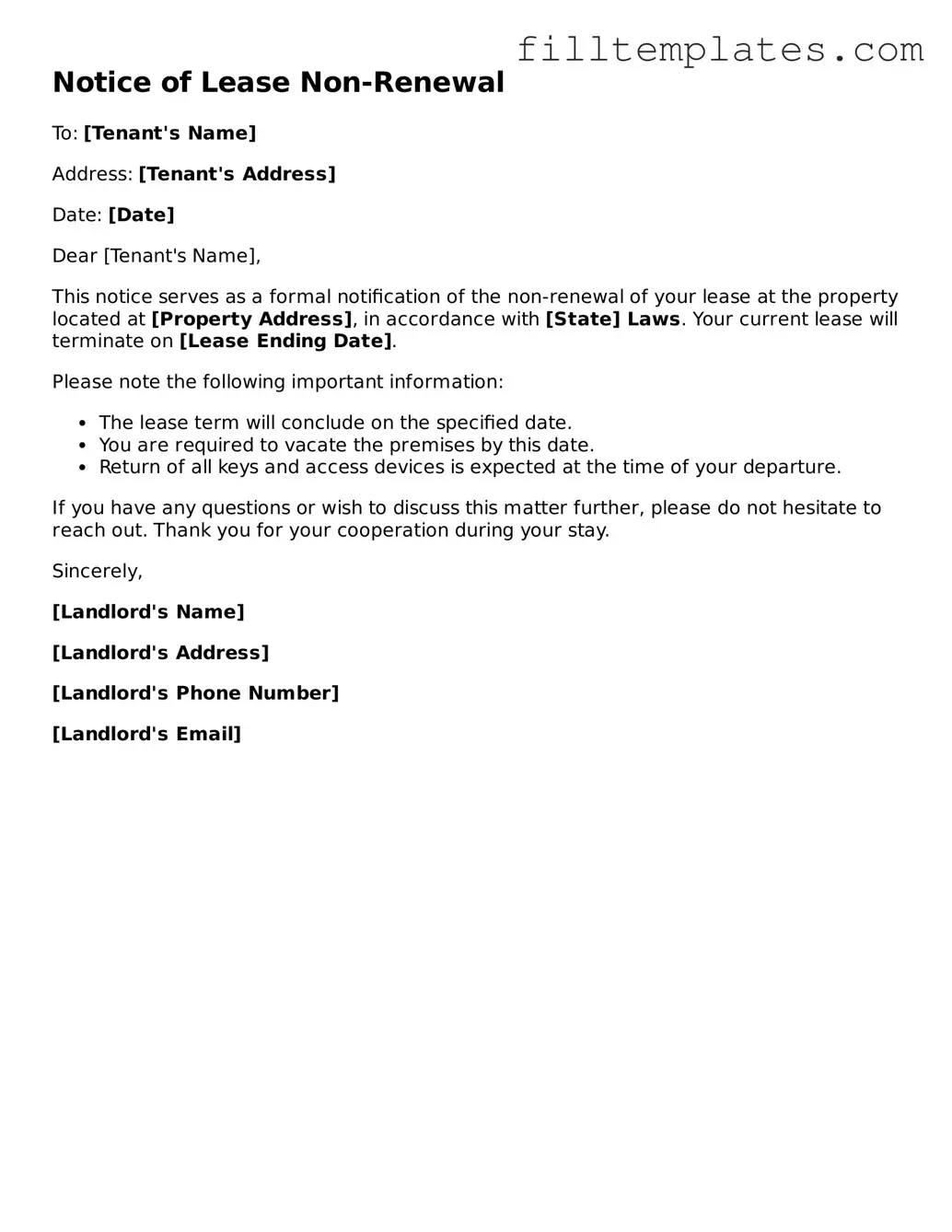 Free Notice of Lease Non-Renewal Template