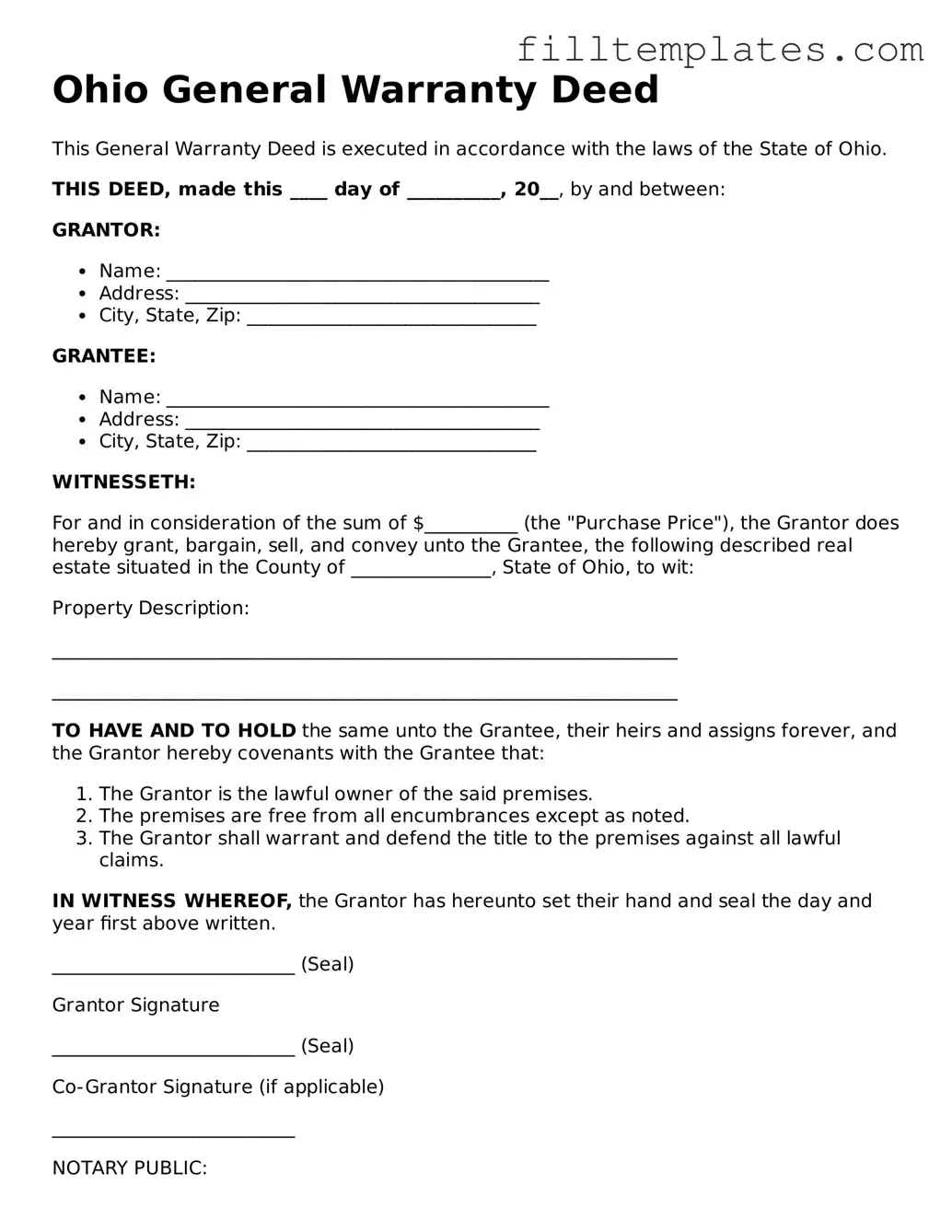 Official Deed Template for the State of Ohio
