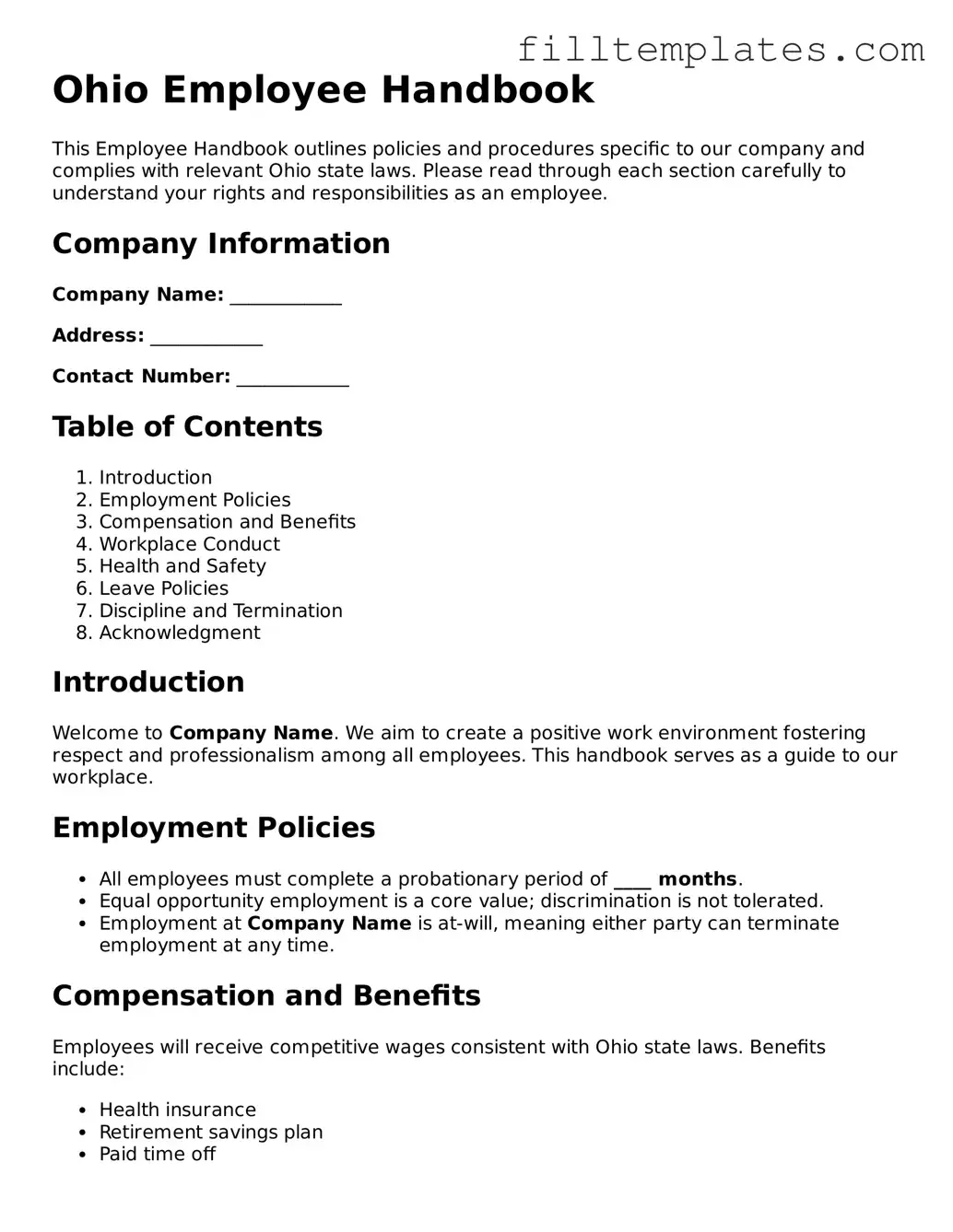 Official Employee Handbook Template for the State of Ohio