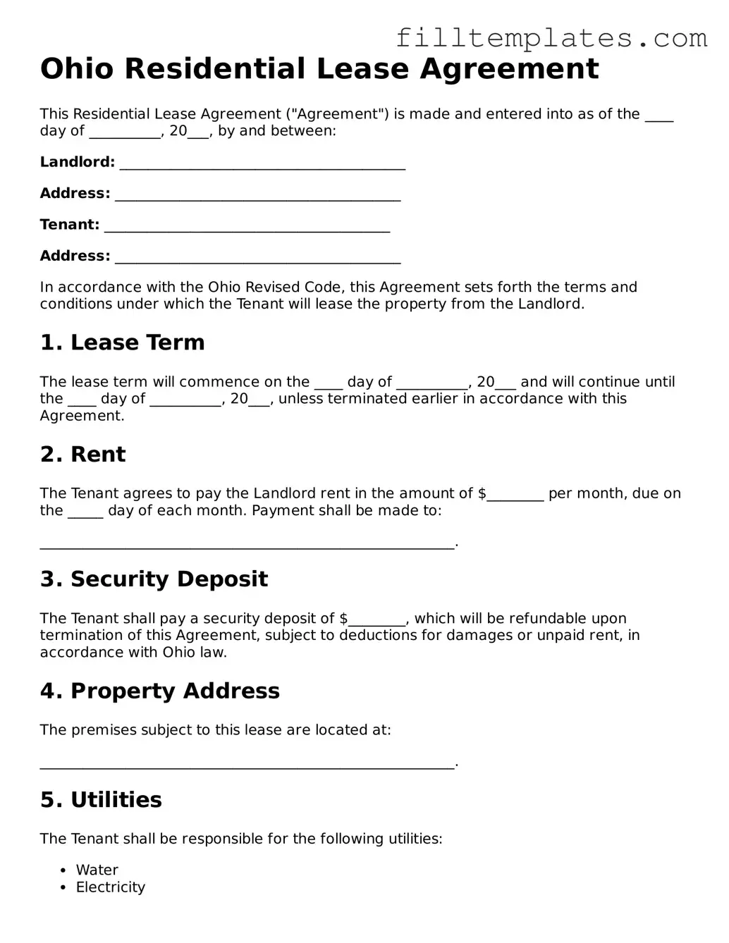 Official Residential Lease Agreement Template for the State of Ohio