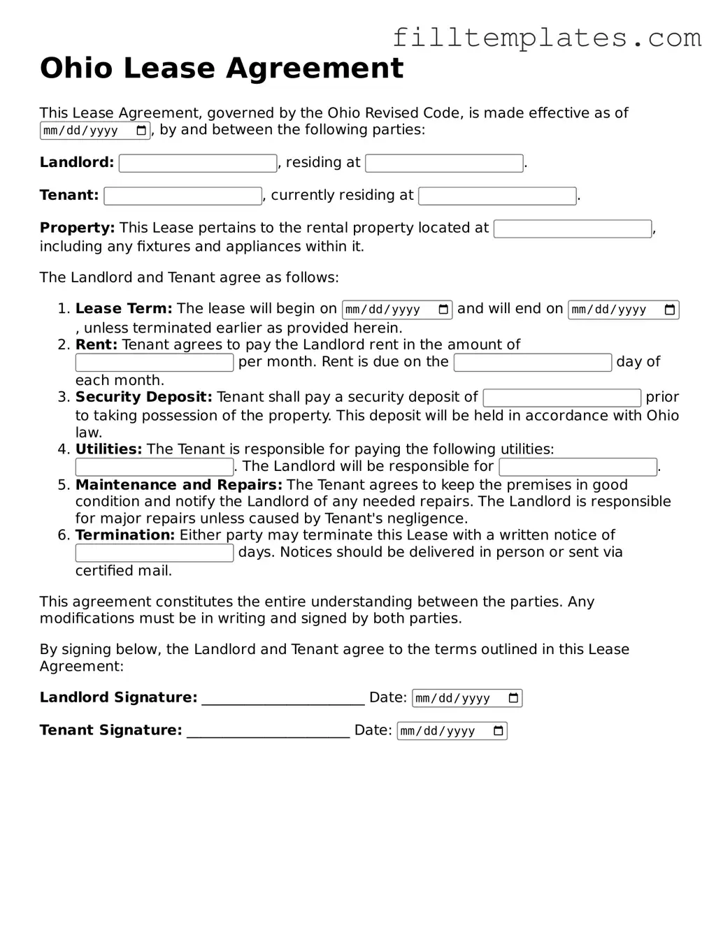 Official Lease Agreement Template for the State of Ohio