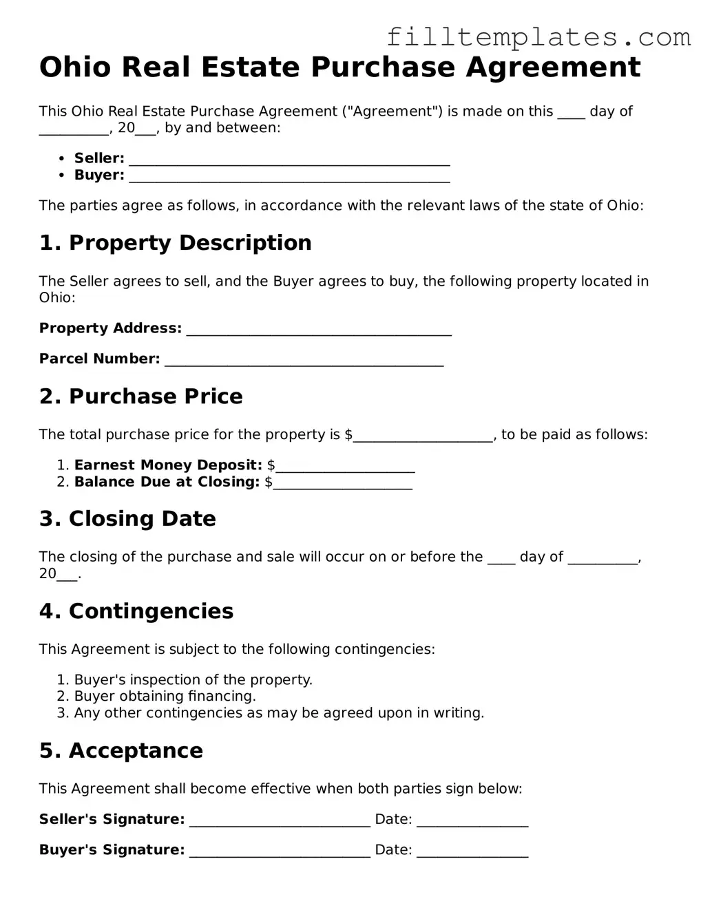 Official Real Estate Purchase Agreement Template for the State of Ohio