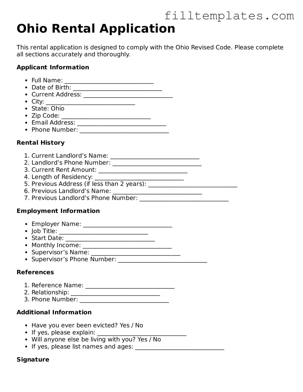 Official Rental Application Template for the State of Ohio