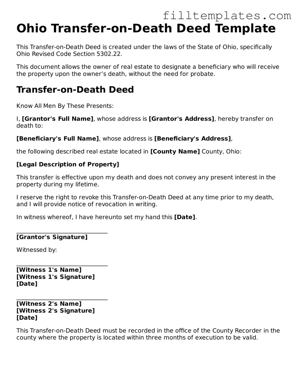 Official Transfer-on-Death Deed Template for the State of Ohio