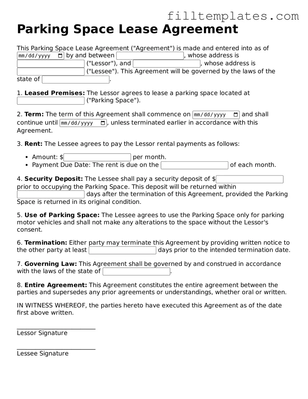 Free Parking Space Lease Agreement Template